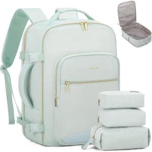 imageLOVEVOOK Travel Backpack for Women ampamp Men 40LAirline Approved Carry On Backpack Travel EssentialsTSA Carry on LuggageWaterproof Personal Item Travel BagSuitcase with 3 Packing CubesLight grayPinkTurquoiseturquoise