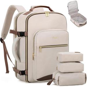 imageLOVEVOOK Travel Backpack for Women ampamp Men 40LAirline Approved Carry On Backpack Travel EssentialsTSA Carry on LuggageWaterproof Personal Item Travel BagSuitcase with 3 Packing CubesLight grayPinkPrimarycoffee