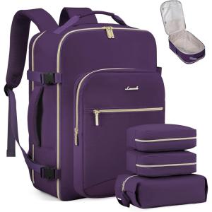 imageLOVEVOOK Travel Backpack for Women ampamp Men 40LAirline Approved Carry On Backpack Travel EssentialsTSA Carry on LuggageWaterproof Personal Item Travel BagSuitcase with 3 Packing CubesLight grayPinkDark Purple