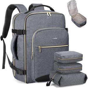 imageLOVEVOOK Travel Backpack for Women ampamp Men 40LAirline Approved Carry On Backpack Travel EssentialsTSA Carry on LuggageWaterproof Personal Item Travel BagSuitcase with 3 Packing CubesLight grayPinkGrayblack