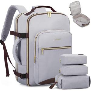 imageLOVEVOOK Travel Backpack for Women ampamp Men 40LAirline Approved Carry On Backpack Travel EssentialsTSA Carry on LuggageWaterproof Personal Item Travel BagSuitcase with 3 Packing CubesLight grayPinkLight Greydark Coffee Color