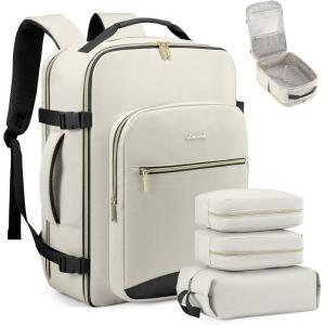 imageLOVEVOOK Travel Backpack for Women ampamp Men 40LAirline Approved Carry On Backpack Travel EssentialsTSA Carry on LuggageWaterproof Personal Item Travel BagSuitcase with 3 Packing CubesLight grayPinkBeigeblack