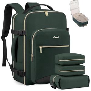 imageLOVEVOOK Travel Backpack for Women ampamp Men 40LAirline Approved Carry On Backpack Travel EssentialsTSA Carry on LuggageWaterproof Personal Item Travel BagSuitcase with 3 Packing CubesLight grayPinkDark Greenblack1