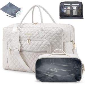 imageLOVEVOOK Travel Duffle Bag  Womens Weekender Carry On Overnight Laptop ampamp Gym Bag With ToiletryShoe Pocket Hospital Labor BagBeige