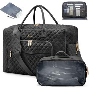 imageLOVEVOOK Travel Duffle Bag  Womens Weekender Carry On Overnight Laptop ampamp Gym Bag With ToiletryShoe Pocket Hospital Labor BagBlack