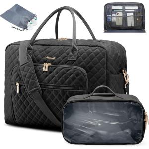 imageLOVEVOOK Travel Duffle Bag  Womens Weekender Carry On Overnight Laptop ampamp Gym Bag With ToiletryShoe Pocket Hospital Labor BagBlackmedium