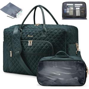 imageLOVEVOOK Travel Duffle Bag  Womens Weekender Carry On Overnight Laptop ampamp Gym Bag With ToiletryShoe Pocket Hospital Labor BagDark Green