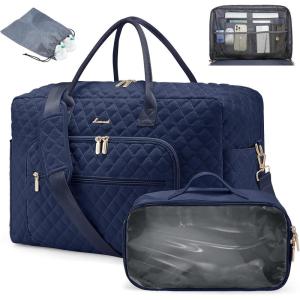 imageLOVEVOOK Travel Duffle Bag  Womens Weekender Carry On Overnight Laptop ampamp Gym Bag With ToiletryShoe Pocket Hospital Labor BagNavy