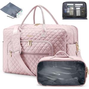 imageLOVEVOOK Travel Duffle Bag  Womens Weekender Carry On Overnight Laptop ampamp Gym Bag With ToiletryShoe Pocket Hospital Labor BagPink