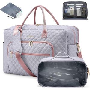imageLOVEVOOK Travel Duffle Bag  Womens Weekender Carry On Overnight Laptop ampamp Gym Bag With ToiletryShoe Pocket Hospital Labor BagSilver Grey