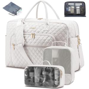 imageLOVEVOOK Travel Duffle Bag  Womens Weekender Carry On Overnight Laptop ampamp Gym Bag With ToiletryShoe Pocket Hospital Labor BagZ4pcsBeige