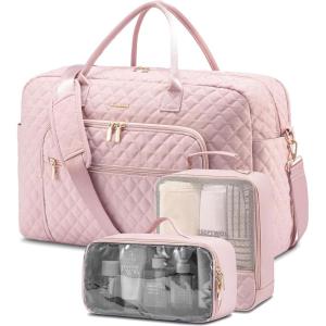 imageLOVEVOOK Travel Duffle Bag  Womens Weekender Carry On Overnight Laptop ampamp Gym Bag With ToiletryShoe Pocket Hospital Labor BagZ4pcsPink