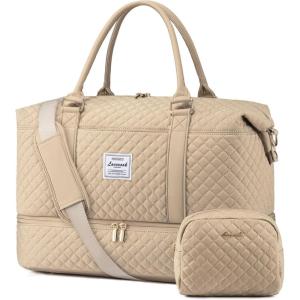 imageLOVEVOOK Travel Duffle BagWeekender Bags for Women with Shoe CompartmentCarry on Overnight Bag with Toiletry BagGym Duffel Bag with Wet Pocket Hospital Bags for Labor and DeliveryCoffee Brown