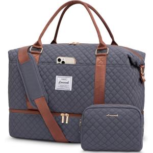 imageLOVEVOOK Travel Duffle BagWeekender Bags for Women with Shoe CompartmentCarry on Overnight Bag with Toiletry BagGym Duffel Bag with Wet Pocket Hospital Bags for Labor and DeliveryGreyBrown