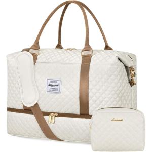 imageLOVEVOOK Travel Duffle BagWeekender Bags for Women with Shoe CompartmentCarry on Overnight Bag with Toiletry BagGym Duffel Bag with Wet Pocket Hospital Bags for Labor and DeliveryBeigeBrowna