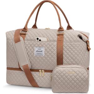 imageLOVEVOOK Travel Duffle BagWeekender Bags for Women with Shoe CompartmentCarry on Overnight Bag with Toiletry BagGym Duffel Bag with Wet Pocket Hospital Bags for Labor and DeliveryDark ApricotBrown