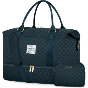 imageLOVEVOOK Travel Duffle BagWeekender Bags for Women with Shoe CompartmentCarry on Overnight Bag with Toiletry BagGym Duffel Bag with Wet Pocket Hospital Bags for Labor and DeliveryPeacock Blueb