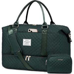 imageLOVEVOOK Travel Duffle BagWeekender Bags for Women with Shoe CompartmentCarry on Overnight Bag with Toiletry BagGym Duffel Bag with Wet Pocket Hospital Bags for Labor and DeliveryDark GreenL