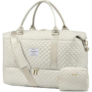 imageLOVEVOOK Travel Duffle BagWeekender Bags for Women with Shoe CompartmentCarry on Overnight Bag with Toiletry BagGym Duffel Bag with Wet Pocket Hospital Bags for Labor and DeliveryBeigeL