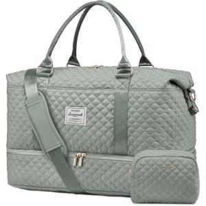 imageLOVEVOOK Travel Duffle BagWeekender Bags for Women with Shoe CompartmentCarry on Overnight Bag with Toiletry BagGym Duffel Bag with Wet Pocket Hospital Bags for Labor and DeliveryDark Gray GreenL