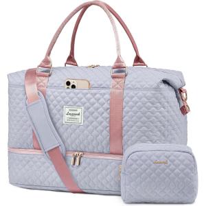 imageLOVEVOOK Travel Duffle BagWeekender Bags for Women with Shoe CompartmentCarry on Overnight Bag with Toiletry BagGym Duffel Bag with Wet Pocket Hospital Bags for Labor and DeliverySilver Grey