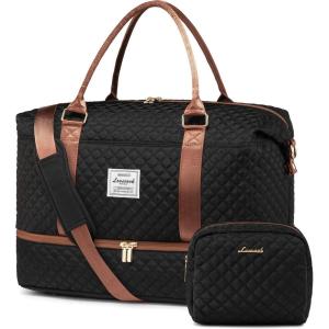 imageLOVEVOOK Travel Duffle BagWeekender Bags for Women with Shoe CompartmentCarry on Overnight Bag with Toiletry BagGym Duffel Bag with Wet Pocket Hospital Bags for Labor and DeliveryBlackBrown