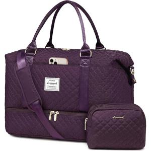imageLOVEVOOK Travel Duffle BagWeekender Bags for Women with Shoe CompartmentCarry on Overnight Bag with Toiletry BagGym Duffel Bag with Wet Pocket Hospital Bags for Labor and DeliveryDark Purplec
