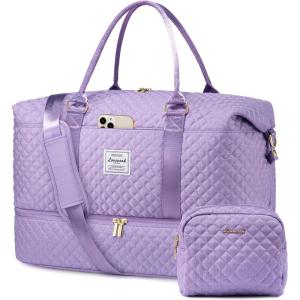 imageLOVEVOOK Travel Duffle BagWeekender Bags for Women with Shoe CompartmentCarry on Overnight Bag with Toiletry BagGym Duffel Bag with Wet Pocket Hospital Bags for Labor and DeliveryPurpleL