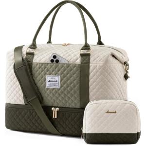 imageLOVEVOOK Travel Duffle BagWeekender Bags for Women with Shoe CompartmentCarry on Overnight Bag with Toiletry BagGym Duffel Bag with Wet Pocket Hospital Bags for Labor and DeliveryWhiteolive greena