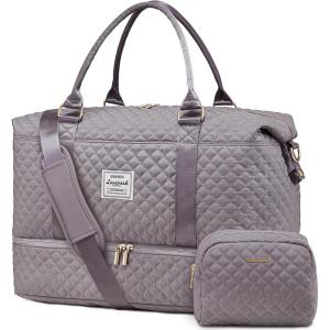 imageLOVEVOOK Travel Duffle BagWeekender Bags for Women with Shoe CompartmentCarry on Overnight Bag with Toiletry BagGym Duffel Bag with Wet Pocket Hospital Bags for Labor and DeliveryPurple Greyb