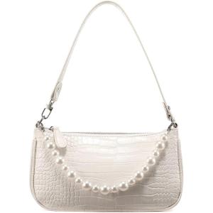 imageLoiral Small Purse for Women Retro Classic Tote HandBag Shoulder Bags Clutch Purse3 Whitepearl Chain