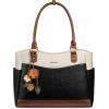 imageLOVEVOOK Laptop Bag for Women Leather Vintage Work Tote Bag Computer Office Teacher Bag with Large Cup HolderBlackbeigebrown