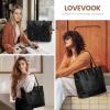 imageLOVEVOOK Laptop Tote Bag for Women With Large Cup Holder Leather Work Tote Bag for Women156 Inch Professional Computer Briefcase Business Teacher Commuter Shoulder BagOffice Travel GiftRetro Black