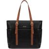 imageLOVEVOOK Laptop Tote Bag for Women With Large Cup Holder Leather Work Tote Bag for Women156 Inch Professional Computer Briefcase Business Teacher Commuter Shoulder BagOffice Travel GiftBlack With Brown