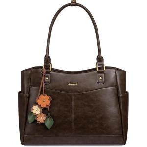 imageLOVEVOOK Laptop Bag for Women Leather Vintage Work Tote Bag Computer Office Teacher Bag with Large Cup HolderDark Coffee