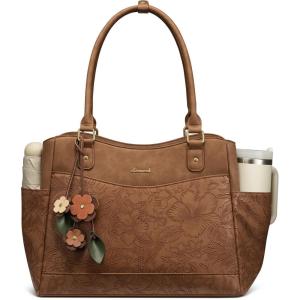 imageLOVEVOOK Laptop Bag for Women Leather Vintage Work Tote Bag Computer Office Teacher Bag with Large Cup HolderEmbossed Brown