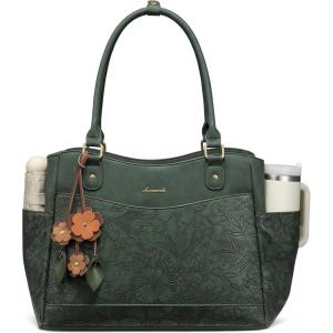 imageLOVEVOOK Laptop Bag for Women Leather Vintage Work Tote Bag Computer Office Teacher Bag with Large Cup HolderEmbossed Green