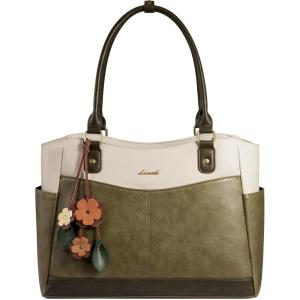 imageLOVEVOOK Laptop Bag for Women Leather Vintage Work Tote Bag Computer Office Teacher Bag with Large Cup HolderGreenbeigedark Green