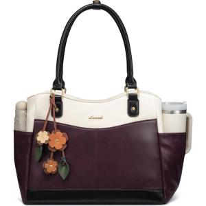 imageLOVEVOOK Laptop Bag for Women Leather Vintage Work Tote Bag Computer Office Teacher Bag with Large Cup HolderPurplebeige