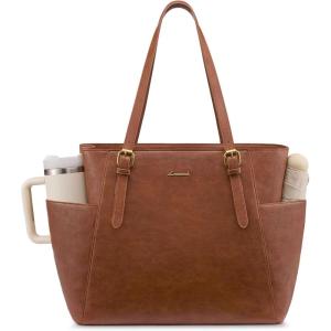 imageLOVEVOOK Laptop Tote Bag for Women With Large Cup Holder Leather Work Tote Bag for Women156 Inch Professional Computer Briefcase Business Teacher Commuter Shoulder BagOffice Travel GiftVintage Brown