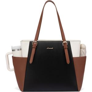 imageLOVEVOOK Laptop Tote Bag for Women With Large Cup Holder Leather Work Tote Bag for Women156 Inch Professional Computer Briefcase Business Teacher Commuter Shoulder BagOffice Travel GiftBlackwhitebrown