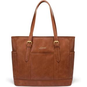 imageLOVEVOOK Laptop Tote Bag for Women With Large Cup Holder Leather Work Tote Bag for Women156 Inch Professional Computer Briefcase Business Teacher Commuter Shoulder BagOffice Travel GiftRetro Brown