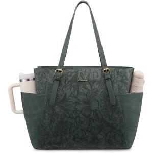 imageLOVEVOOK Laptop Tote Bag for Women With Large Cup Holder Leather Work Tote Bag for Women156 Inch Professional Computer Briefcase Business Teacher Commuter Shoulder BagOffice Travel GiftGreen Embossed