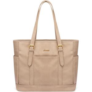 imageLOVEVOOK Laptop Tote Bag for Women With Large Cup Holder Leather Work Tote Bag for Women156 Inch Professional Computer Briefcase Business Teacher Commuter Shoulder BagOffice Travel GiftKhaki