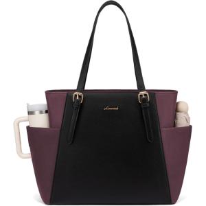 imageLOVEVOOK Laptop Tote Bag for Women With Large Cup Holder Leather Work Tote Bag for Women156 Inch Professional Computer Briefcase Business Teacher Commuter Shoulder BagOffice Travel GiftPurpleblack
