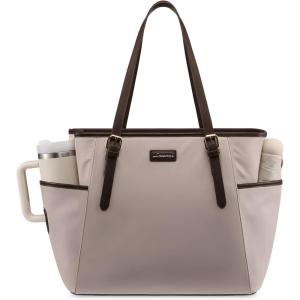 imageLOVEVOOK Laptop Tote Bag for Women With Large Cup Holder Leather Work Tote Bag for Women156 Inch Professional Computer Briefcase Business Teacher Commuter Shoulder BagOffice Travel GiftOff Whitebrown