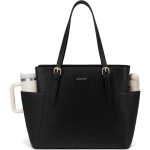 imageLOVEVOOK Laptop Tote Bag for Women With Large Cup Holder Leather Work Tote Bag for Women156 Inch Professional Computer Briefcase Business Teacher Commuter Shoulder BagOffice Travel GiftBlack