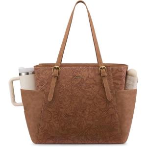 imageLOVEVOOK Laptop Tote Bag for Women With Large Cup Holder Leather Work Tote Bag for Women156 Inch Professional Computer Briefcase Business Teacher Commuter Shoulder BagOffice Travel GiftBrown Embossed