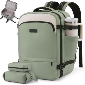 imageLOVEVOOK Travel Backpack for Women 45L Expandable Large Carry On Backpack Personal Item Travel Bag Flight Approved Business Weekender Overnight Essentials Waterproof Back Pack Fit 17 Inch LaptopOlive Greenwhitedark Green