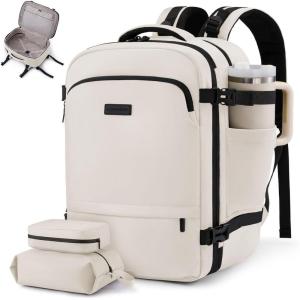 imageLOVEVOOK Travel Backpack for Women 45L Expandable Large Carry On Backpack Personal Item Travel Bag Flight Approved Business Weekender Overnight Essentials Waterproof Back Pack Fit 17 Inch LaptopWhiteblack